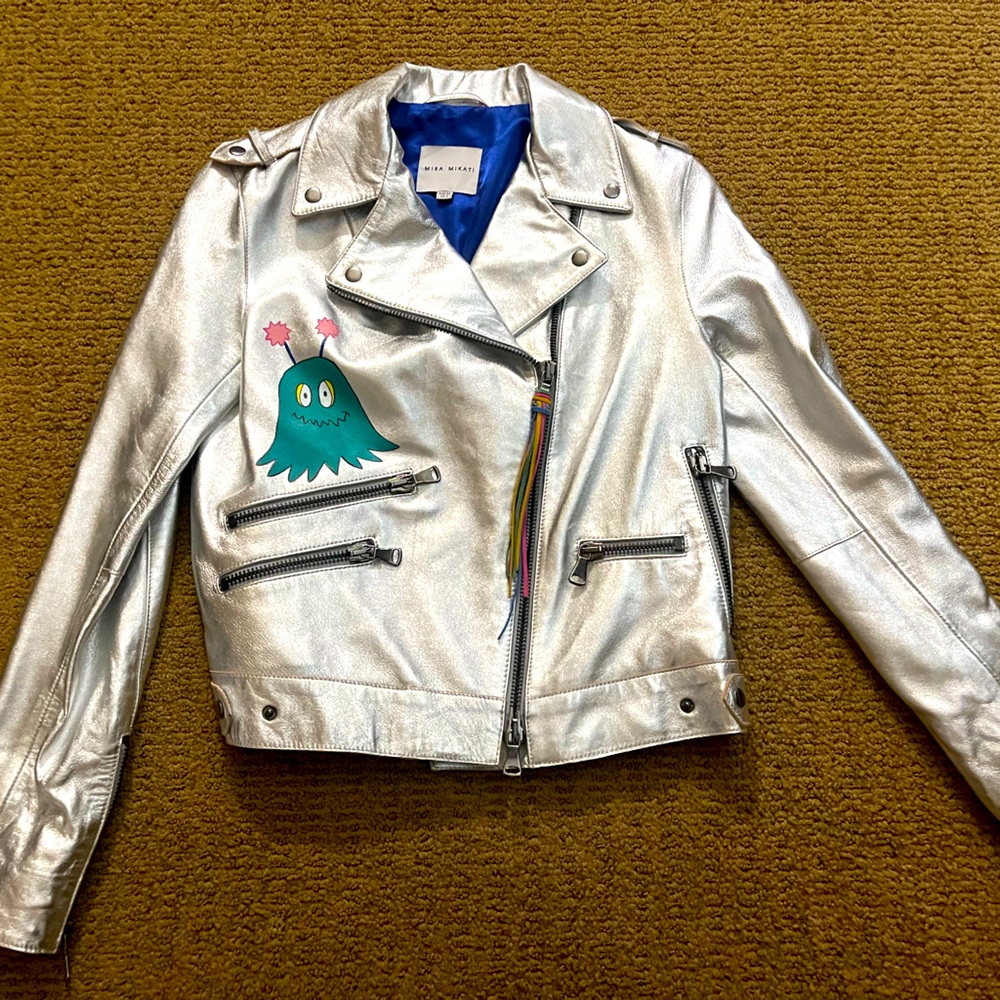Mira Mikati silver genuine leather jacket size US 2